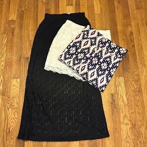 Women’s Size Medium Black White Geometric Print Lace Mini Maxi Skirt Bundle